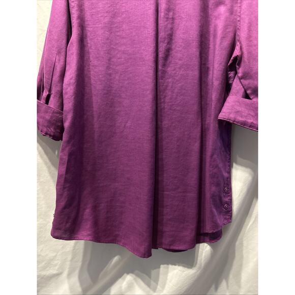 Chicos No Iron Linen Top Women’s Medium Button Up Purple 3/4 Sleeve Career - Picture 12 of 12